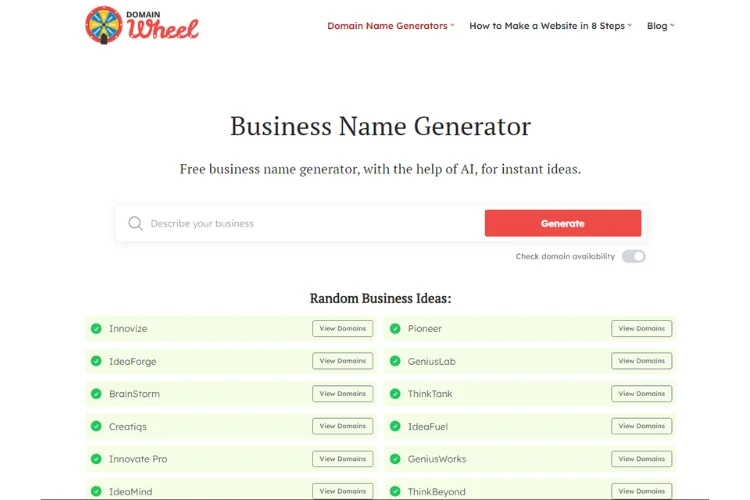 DomainWheel ابزار تولید نام دامنه با هوش مصنوعی